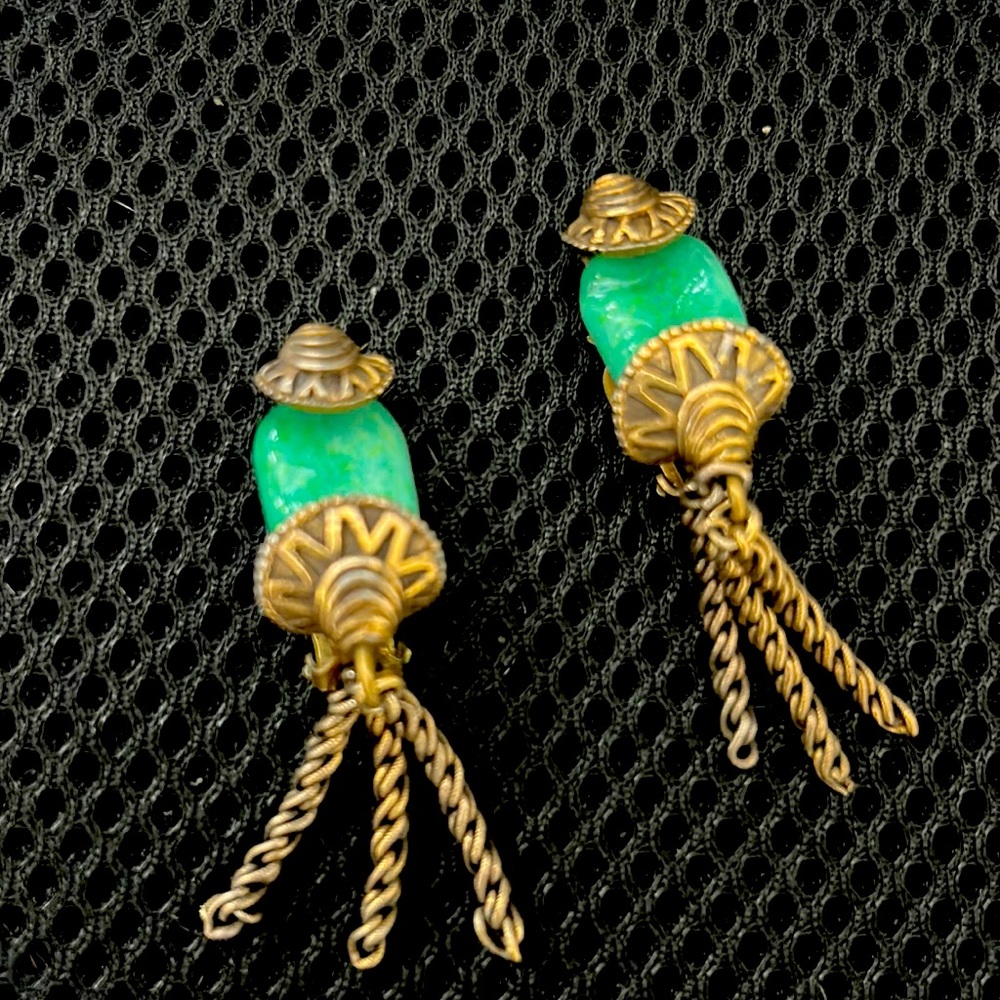 Marvella Vintage Clipon earrings Southwest brass and turquoise